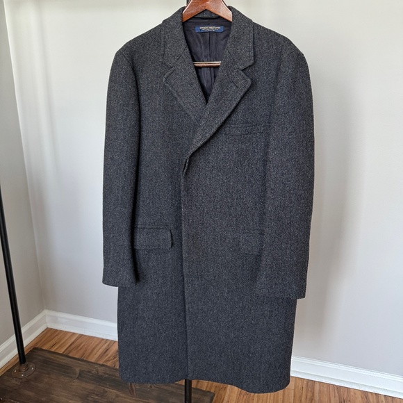 Vintage Brooks Brothers Herringbone Wool Coat Size L43 - Picture 1 of 8